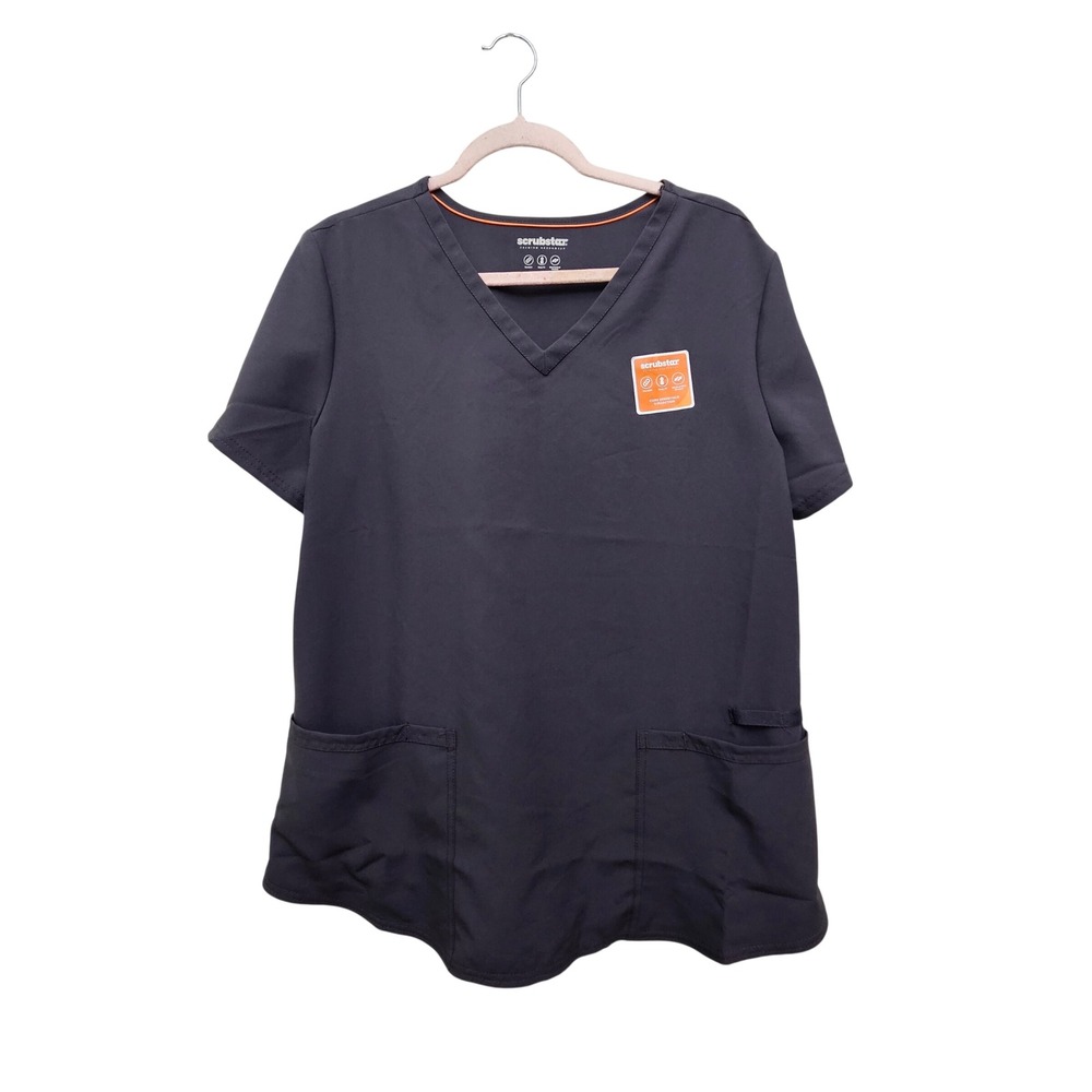 Scrubstar V-Neck Scrub Top Women L Pewter Gray Stretch Medical Workwear Pocket